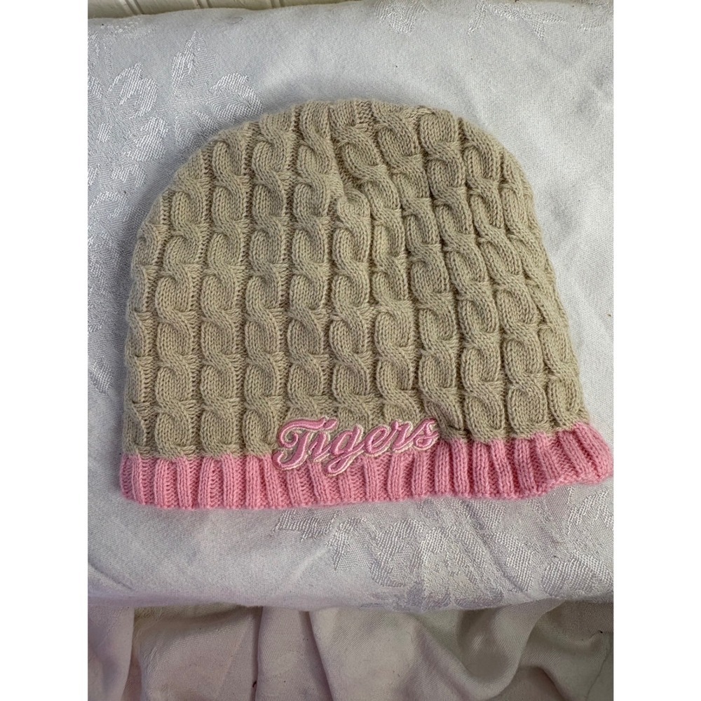 Clemson top of the World Tigers Beanie Kids Tan Pink Cable Knit Collegiate hat
